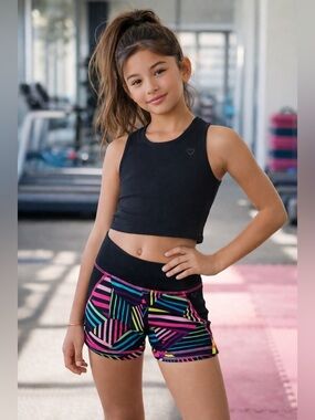 Justice Active Neon Geometric Athletic Shorts Size 10 Workout Dance Gym